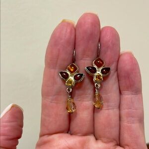 Vintage Sterling Silver, Multi-Color Amber Earrings - Marked 925